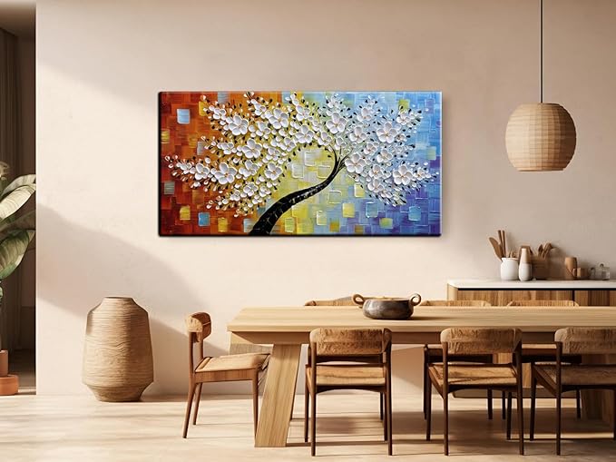 YaSheng Art -hand painted White Flowers Paintings Oil Painting On Canvas - Image 3