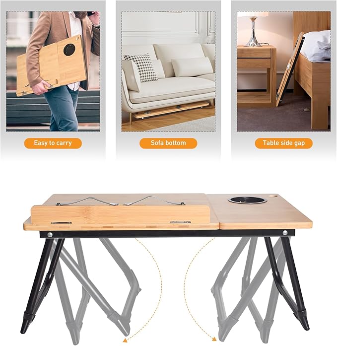 wishacc Book Stand for Reading in Bed, Bamboo Laptop Stand Adjustable Book - Image 9