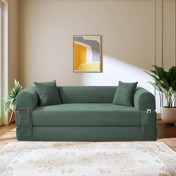 80" Convertible Sofa Bed, Corduroy Folding Sleeper Sofa Bed Queen - Image 2