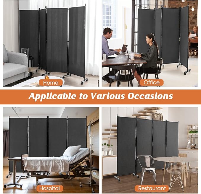 GOFLAME 4 Panel Folding Room Divider, 6FT Rolling Privacy Screen - Image 7