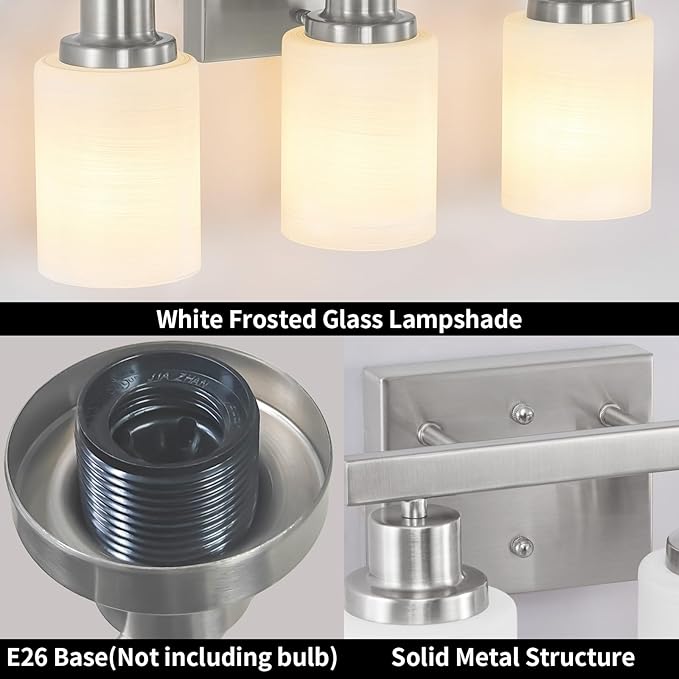 DIKAIDA Bathroom Light Fixtures Over Mirror, 2-Light Modern Nickel Vanity Lights - Image 4