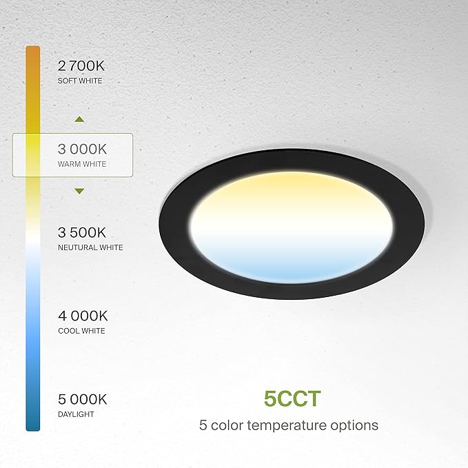 ASD 1 Pack LED Recessed Lighting 6 Inch 15W, 5 CCT 2700K-5000K CRI90+, IC Rated - Image 6