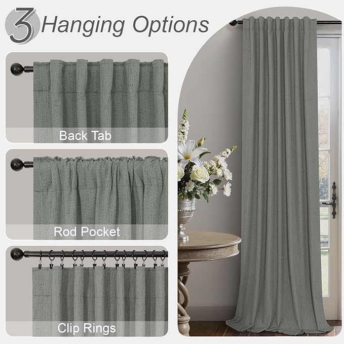 Thick Blackout Curtains for Living Room 2 Panels Set 90 Inches Long Faux Linen - Image 6
