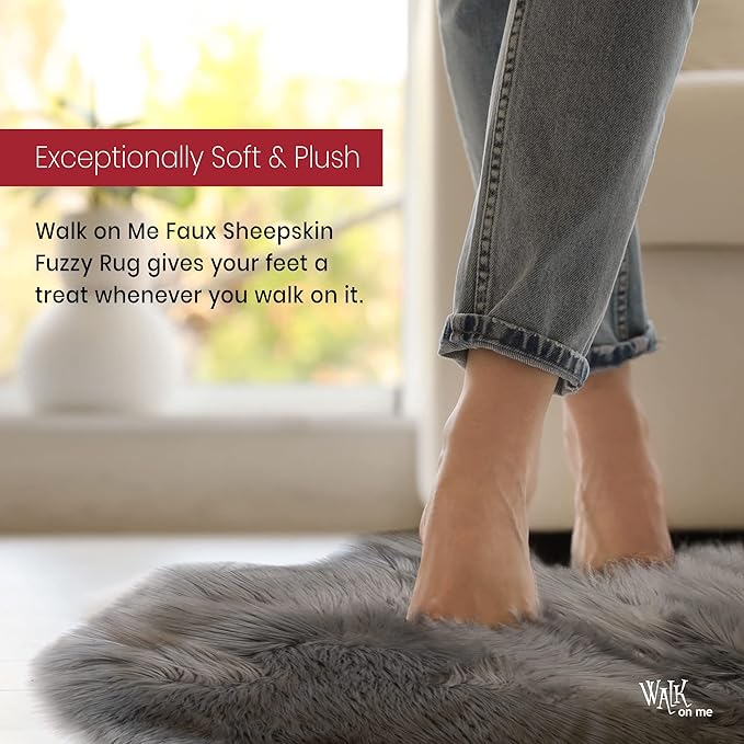 Walk on Me Silky Soft Faux Fur Area Rug, 3 ft. x 5 ft. Gray Fluffy Sheepskin - Image 3