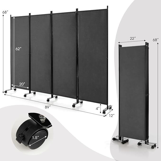 GOFLAME 4 Panel Folding Room Divider, 6FT Rolling Privacy Screen - Image 6