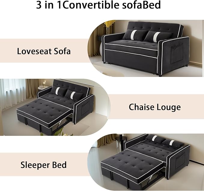 Convertible Sofa Bed, 3-in-1 Loveseat Futon Sofa Bed - Image 5