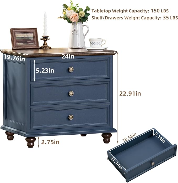 24" Wide Farmhouse Night Stand Set of 2, Large End Table - Image 3