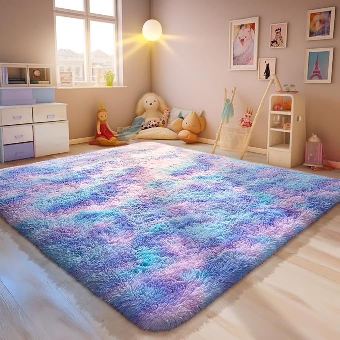 Ophanie Rainbow Purple Rug for Bedroom Girls, Unicorn Colorful Mermaid Fluffy by Ophanie