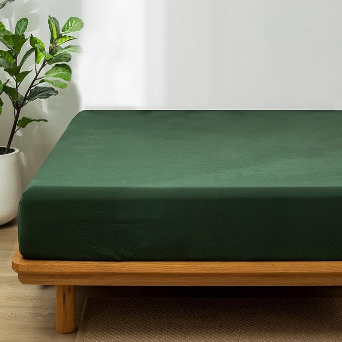 MooMee Fitted Bottom Sheet Only 100% Washed Cotton Linen Like Textured - Image 3