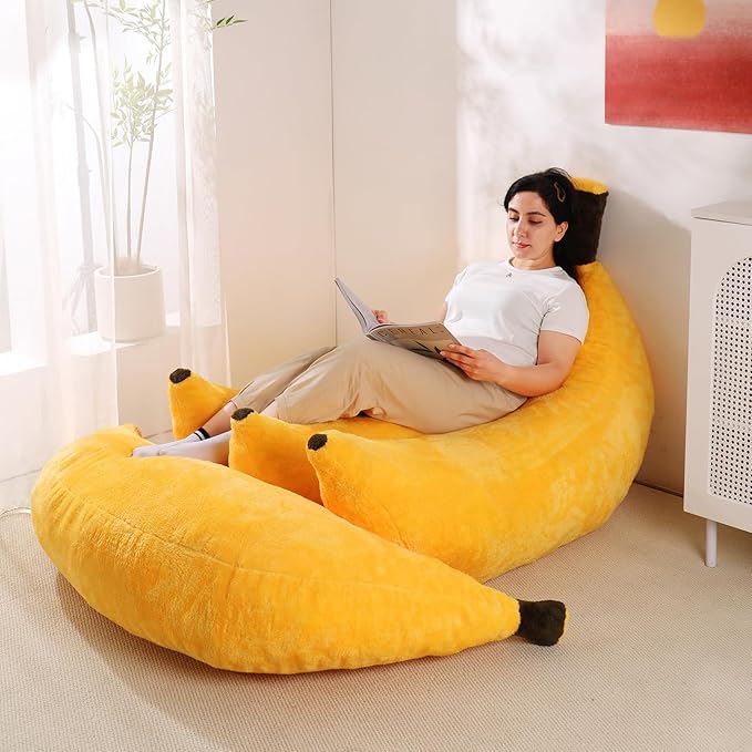 Banana Bean Bag Chair with Ottoman, Floor Sofa Bed with Footrest, Comfy - Image 6