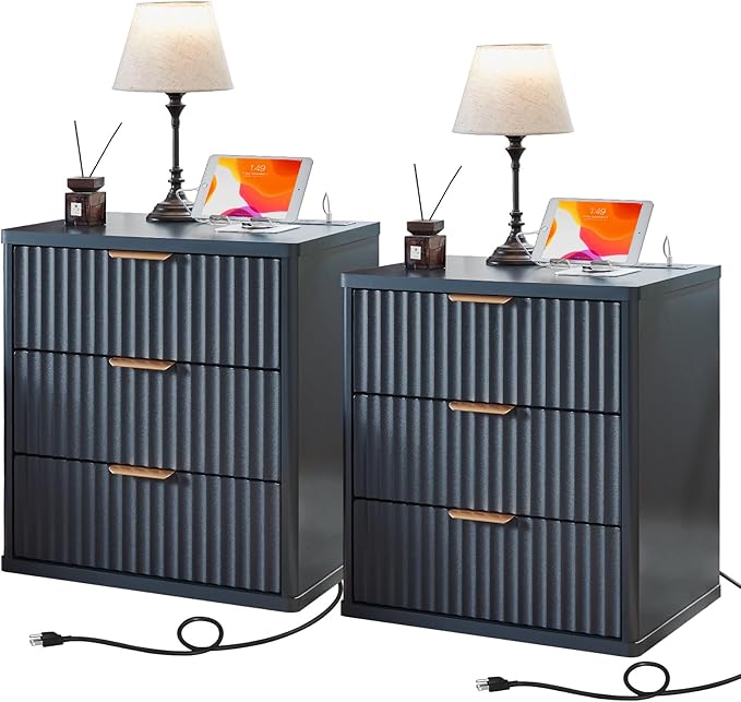 LEYAOYAO 23" Wide Fluted Farmhouse Night Stand Set of 2 by LEYAOYAO-Findtheshiningpointofyourideallife%EF%BC%81