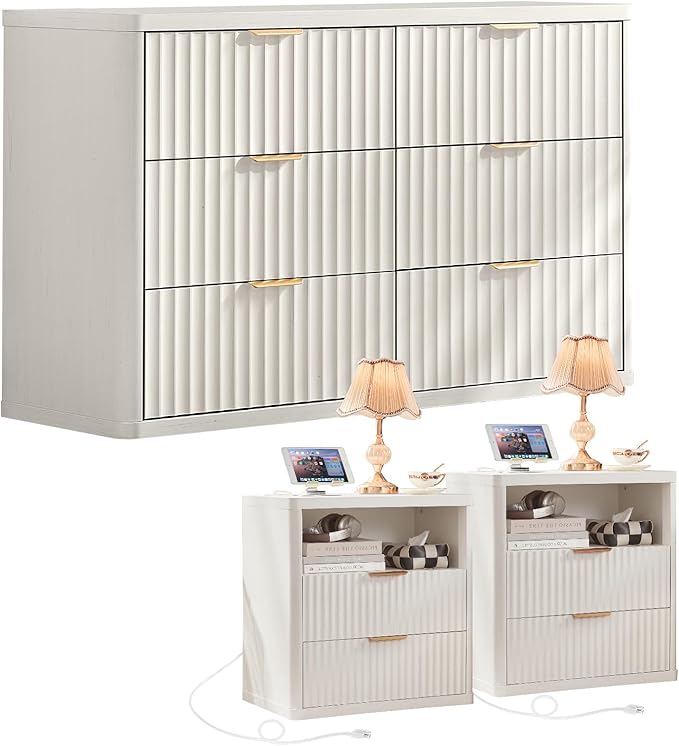 LEYAOYAO 48" Wide Fluted Dresser and 2 Drawers 23" Nightstand Set of 2 by LEYAOYAO-Findtheshiningpointofyourideallife%EF%BC%81