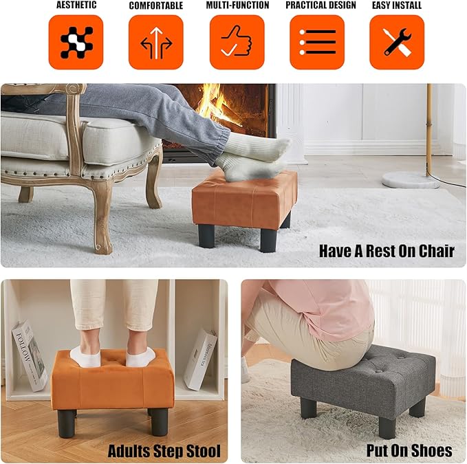 BRIAN & DANY Small Foot Stool, Leather Foot Stools - Image 6