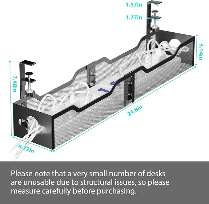 Under Desk Cable Management Tray 24.8", Quszmd Cable Organizer No Drill - Image 8