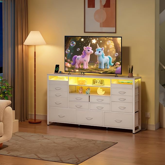WLIVE White TV Stand for 55, 65 inch TV, Entertainment Center - Image 2