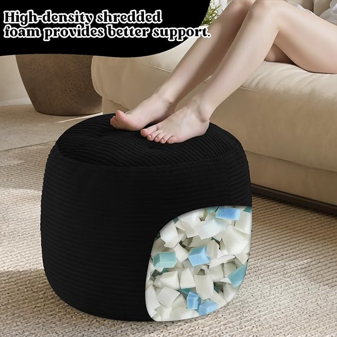 MeMoreCool Stuffed Round Pouf Ottoman Foot Rest, Floor Pouf Foot Stool - Image 9