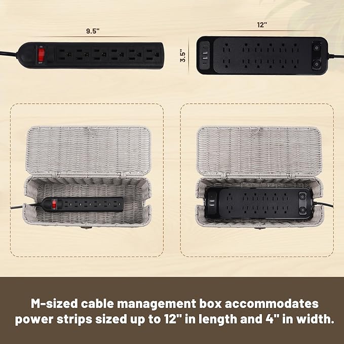BROWNLILY Cable Management Box, Rattan Style Cord Organizer - Image 4
