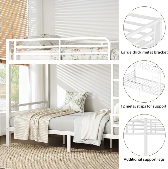 Twin XL Over Twin XL Bunk Bed Frame, Heavy Duty Metal Loft Bed - Image 3