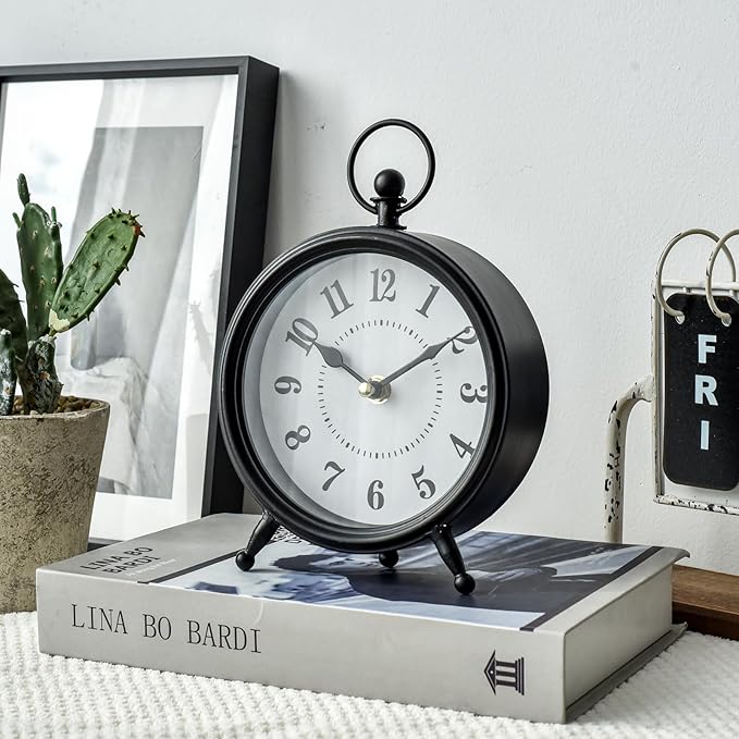 Vintage Non-Ticking Black Table Clock - Image 3