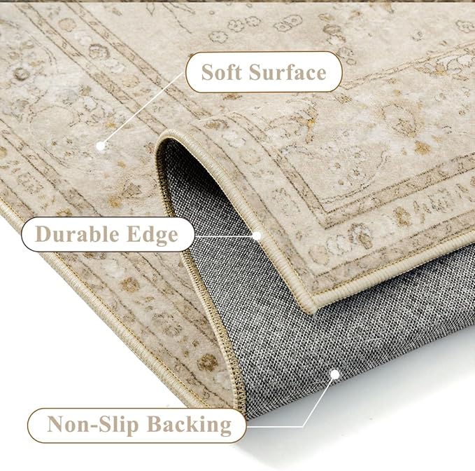 Brown 3x5 Area Rug Washable Vintage Carpet - Image 4