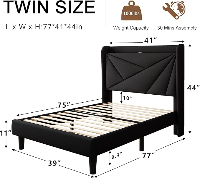 Twin Size Upholstered Bed Frame - Image 2