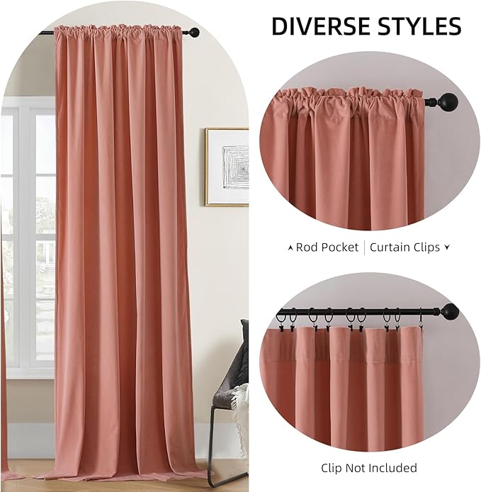 Joydeco Pink Velvet Curtains 120 inch Length 2 Panels, Luxury Blackout Rod - Image 2