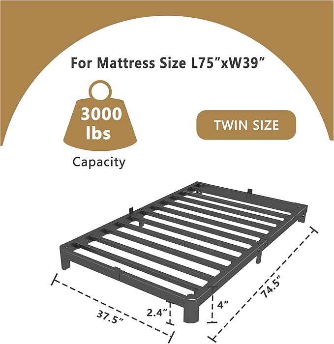 ITIMIDI 4 Inch Twin Bed Frame, Easy Assembly, Platform Bed Frames - Image 2