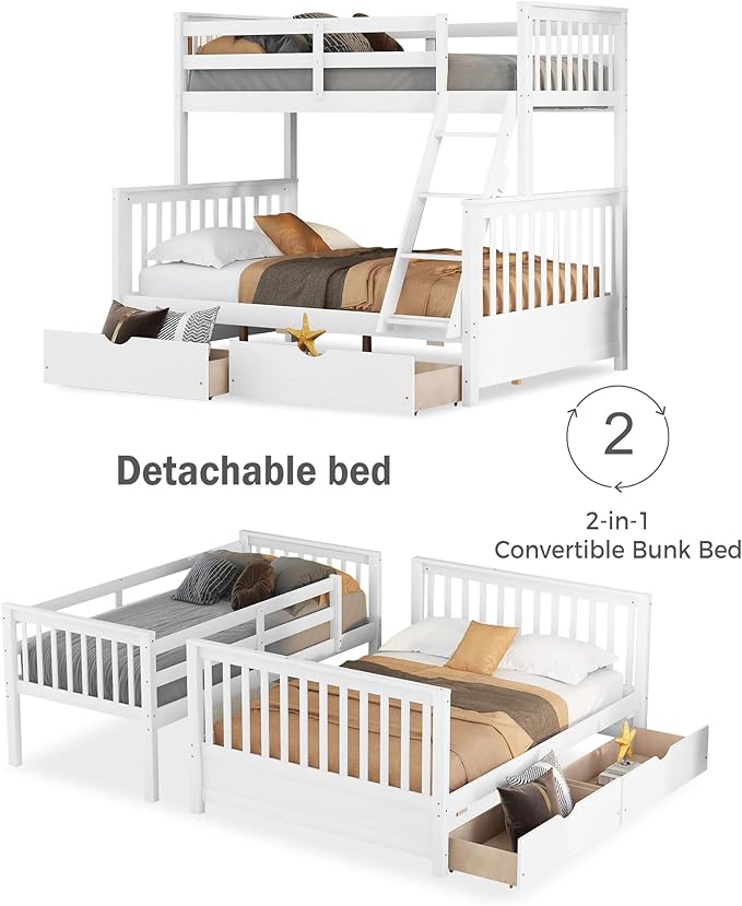 Merax Wood Bunk Bed with Drawers, Convertible Wood Bunk Bed with Ladders and - Image 7
