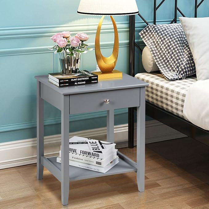 Giantex Nightstand Wooden 2-Tier Couch Sofa Side Table - Image 8