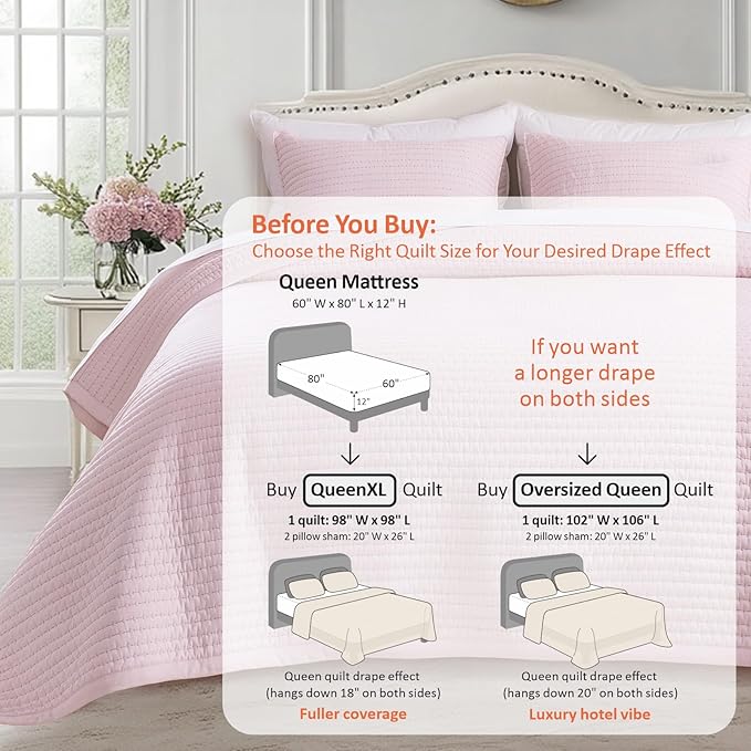 KASENTEX Queen XL Quilt Set 98"x98" – Soft Washed 3-Layer Lightweight Bedspread - Image 3