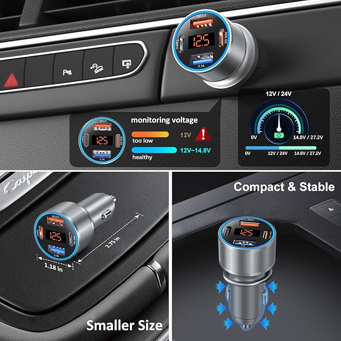 Car Charger USB C, 65W Multi Port Dual 12V USB C Car Charger Adapter - Image 5