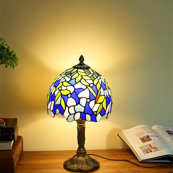 Tiffany Table Lamp Mini Nightstand Lamps Stained Glass Bedside Lamp Wisteria - Image 7