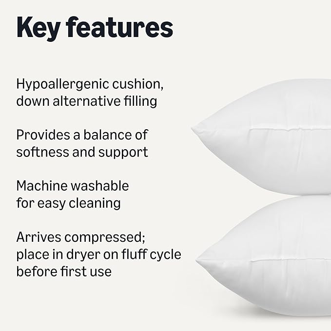 Amazon Basics Square Hypoallergenic Pillow Insert, Sofa Bed Couch Decorative - Image 2