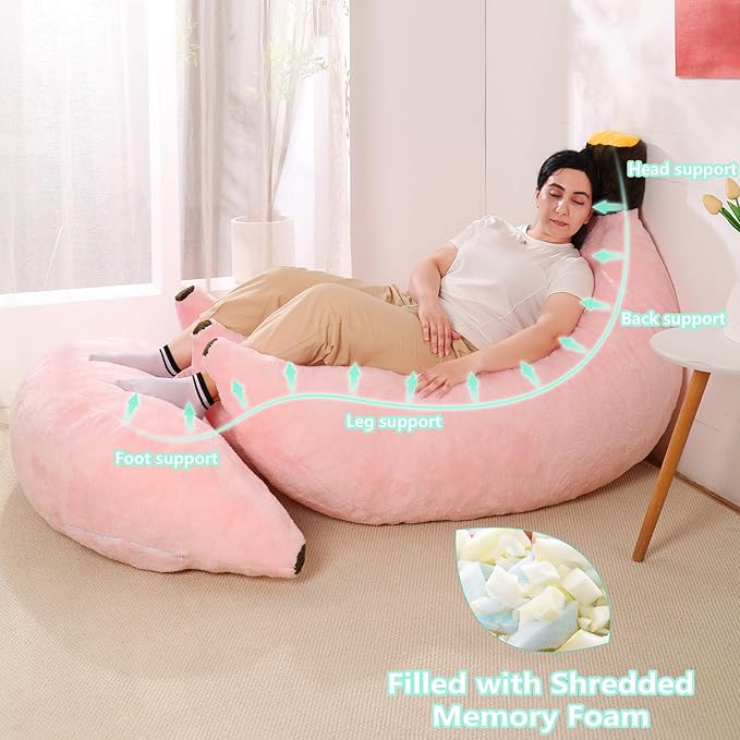 Banana Bean Bag Chair with Ottoman, Floor Sofa Bed with Footrest, Comfy - Image 3