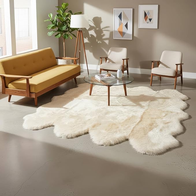 Premium Genuine Sheepskin Rug 6' x 8' Long Fur Soft & Natural Shaggy Living - Image 5