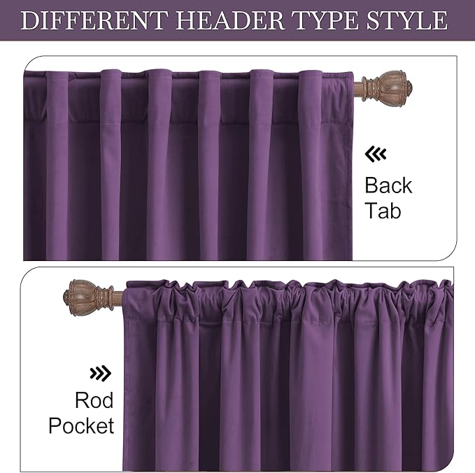 RYB HOME Purple Velvet Curtains 96 inches Length, Back Tab & Rod Pocket Soft - Image 4