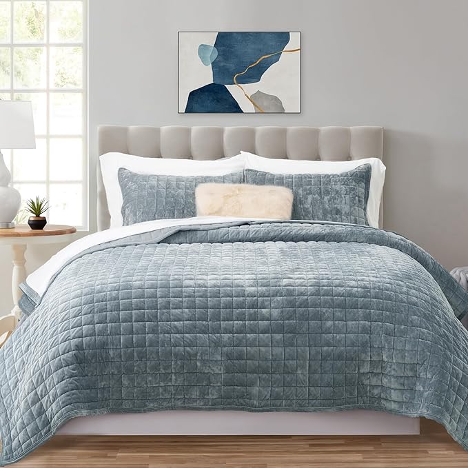 RECYCO Luxury Velvet Quilt Set King Size Bedding Sets, Ultra Soft Velvet by RECYCOHOMECOLLECTION