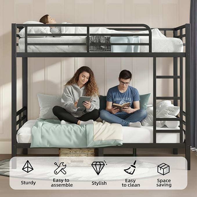 Full Over Full Bunk Bed Frame, Heavy Duty Metal Loft Bed - Image 4