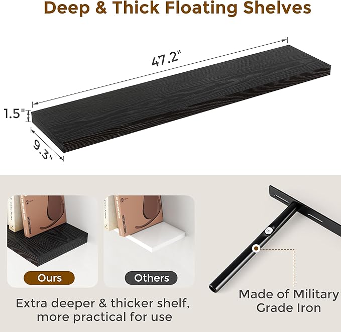 Fun Memories Floating Shelves for Wall, 48 x 9.3 Large Floating Shelf Wall - Image 3