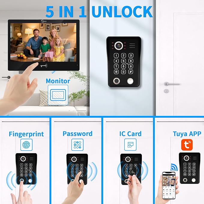 Wired Video Apartment Intercom System, Door Phone Kit, 10 Inch Touch Monitor - Image 3