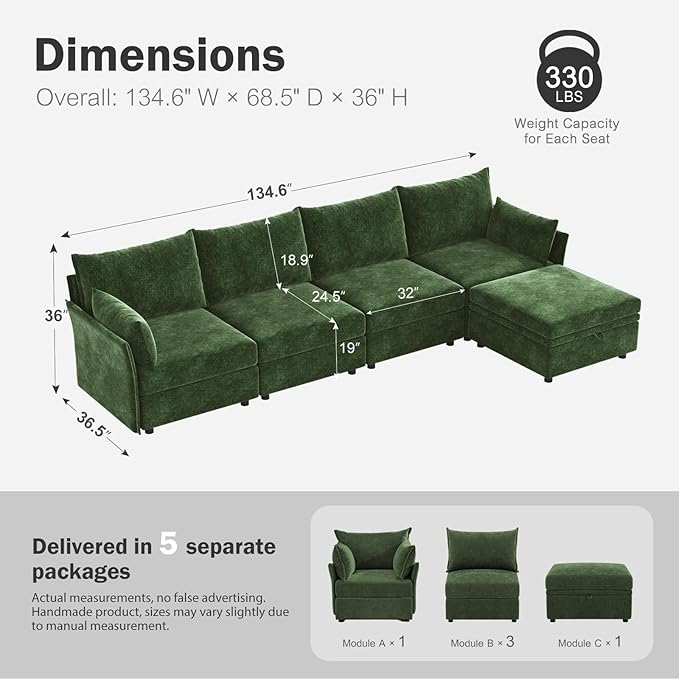 ABCASA 134.6" Luxury Modular Sectional Convertible Sofa - Image 2