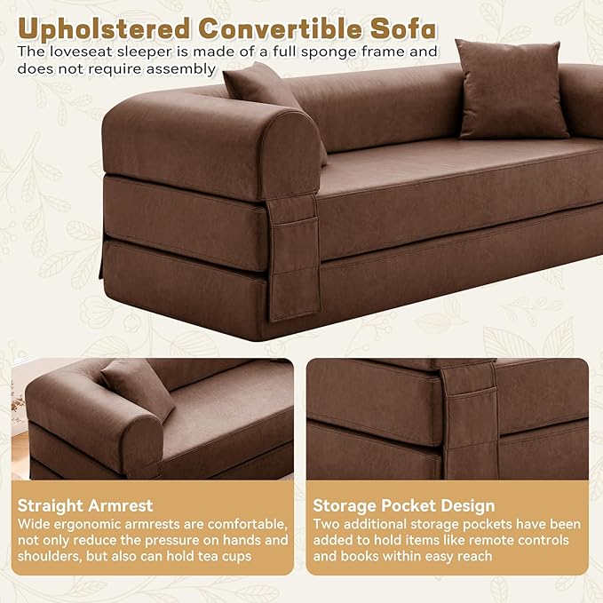 Convertible Folding Sofa Bed, 78.5 Inch Faux Leather Futon Couch - Image 6