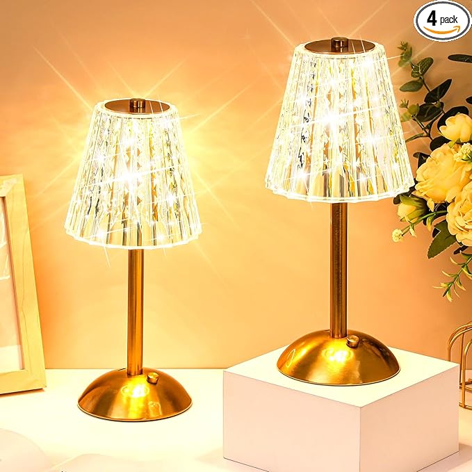 Liliful 4 Pcs Cordless Table Lamp Rechargeable Touch LED Small Gold Portable by Liliful