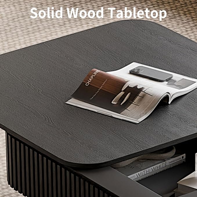 LKTART Coffee Table for Living Room, Accent Fluted Square Coffee Table - Image 4