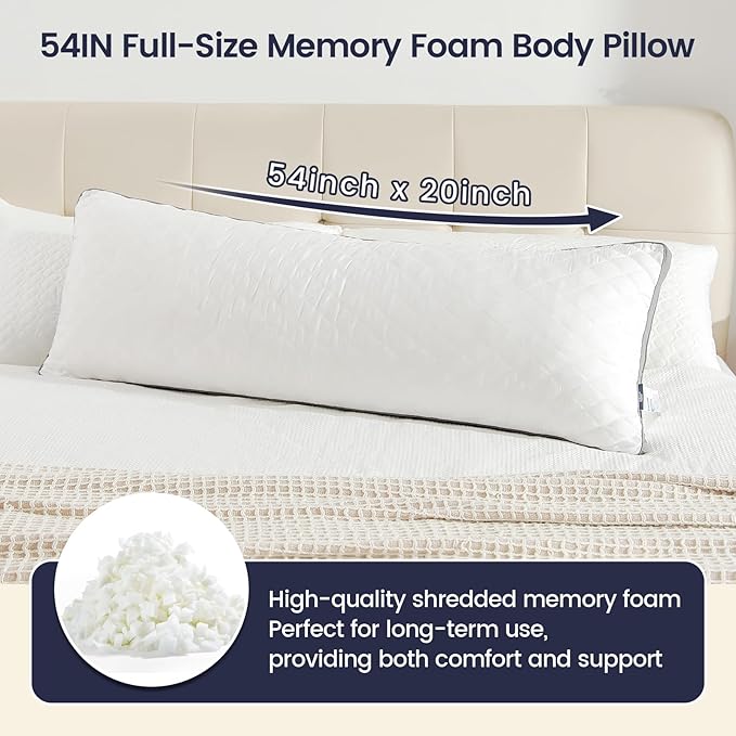 Shredded Memory Foam Full Body Pillow, Long Hugging Bed Pillows - Image 2