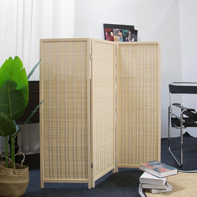 3 Panel Short Room Divider Screen, Small Bamboo Panel Divider - Image 4