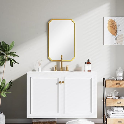 22x34 Inch Gold Bathroom Mirror, Metal Framed Wall Mirror - Image 2