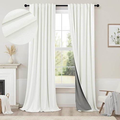 120 Inches Extra Long Curtains for Living Room 2 Panels Faux Linen Darkening by Pitalk