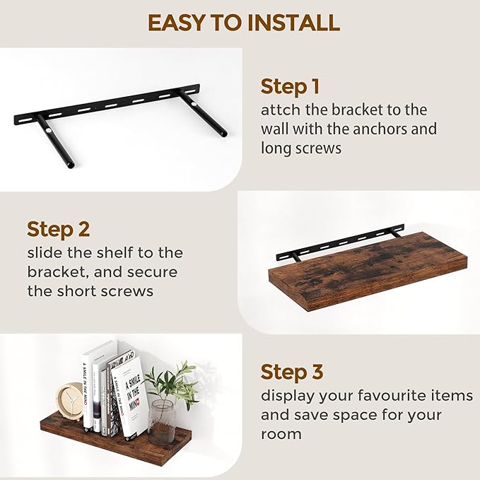 Floating Shelves for Wall, 48 x 9.3 Large Floating Shelf Wall Mounted Set of 2 - Image 7