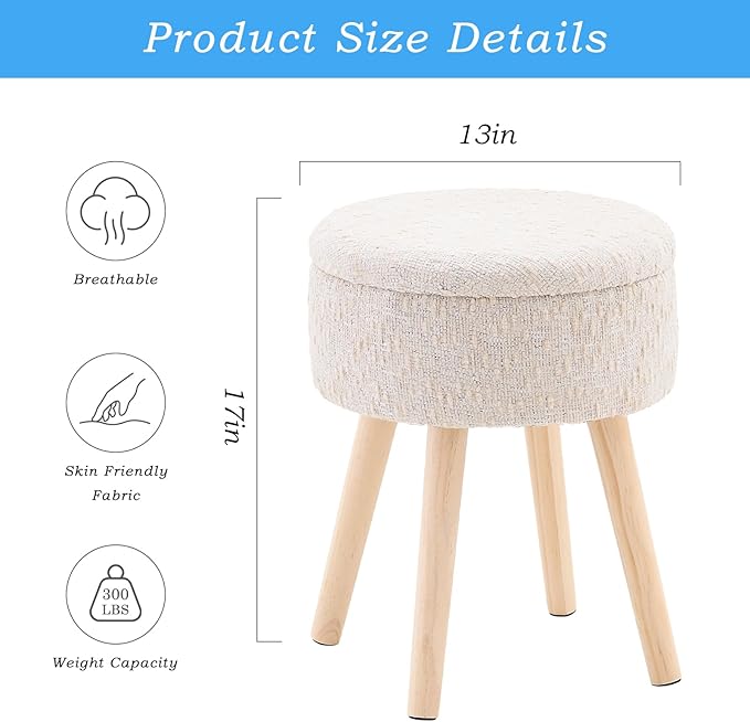 Mxfurhawa Storage Ottoman Velvet Round Vanity Stool Tray Top Modern Foot Stool - Image 2